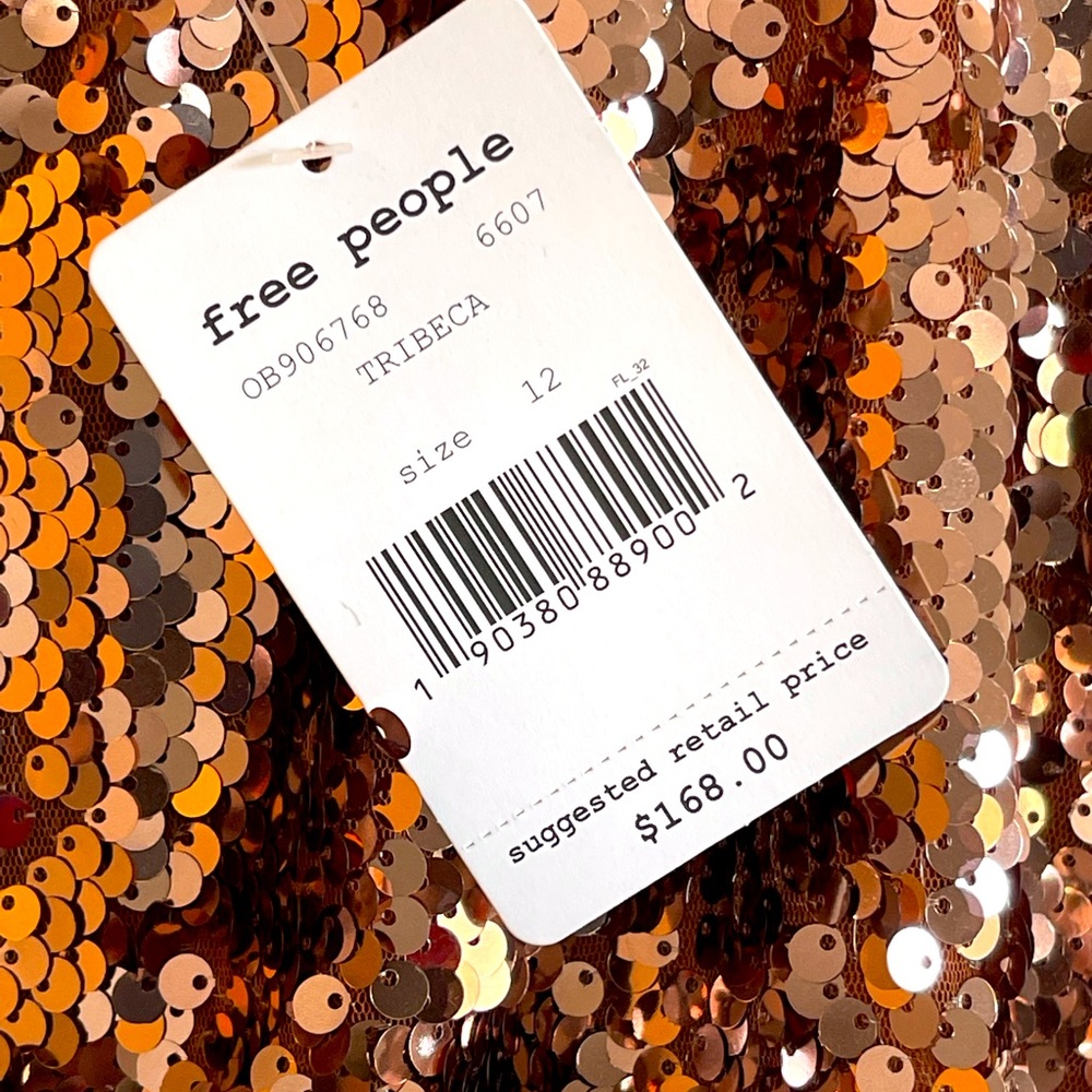 Free People Rose Gold Sequin Formal Evening Holiday Party Dress, Sz 12 - Picture 3 of 15